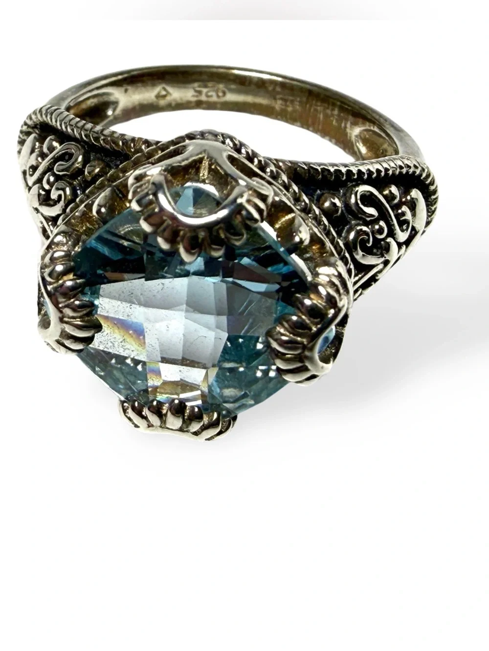 Vintage-Inspired Blue Crystal Sterling Silver Ring